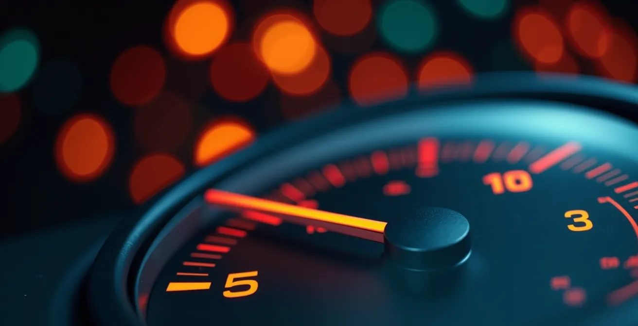 Vue macro d'une jauge de carburant et de l'affichage de consommation