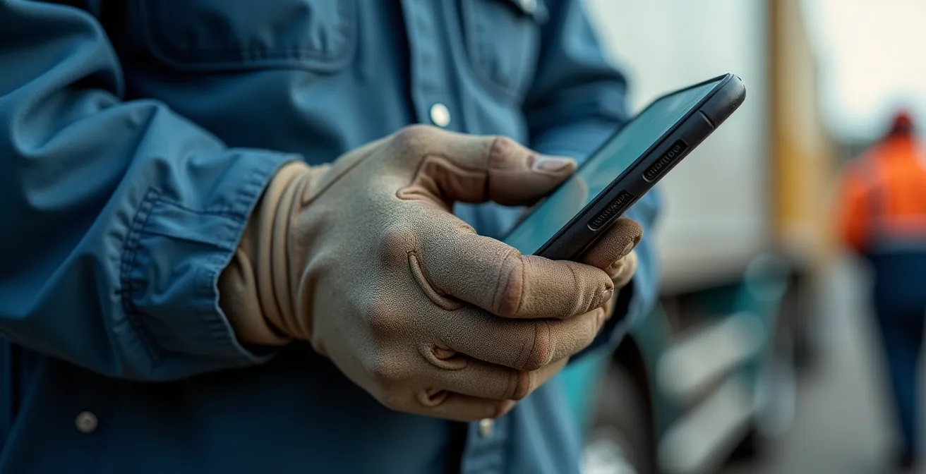 Chauffeur présentant son smartphone lors d'un contrôle routier