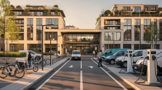Camion de livraison électrique dans une zone urbaine avec signalisation ZFE-m