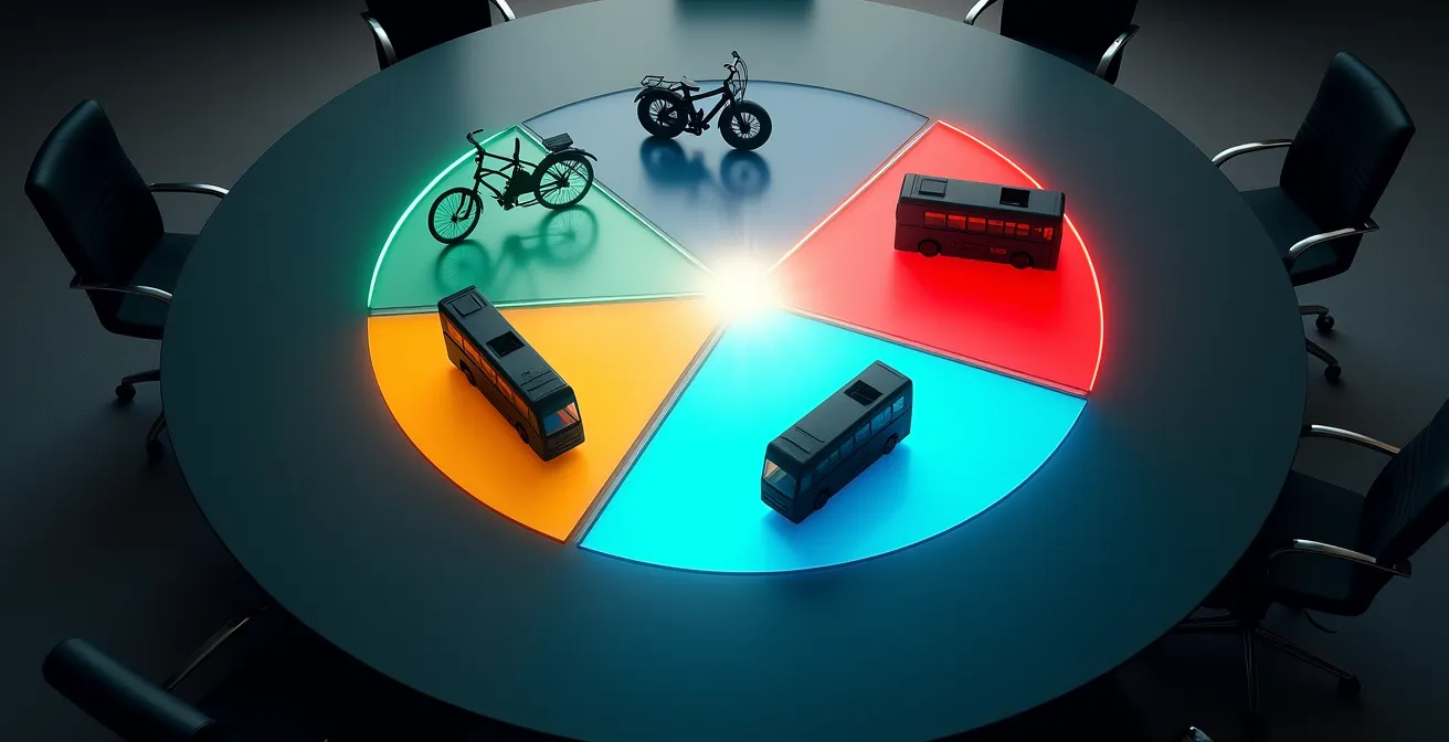Composition symbolique montrant la fragmentation des données de mobilité entre différents opérateurs