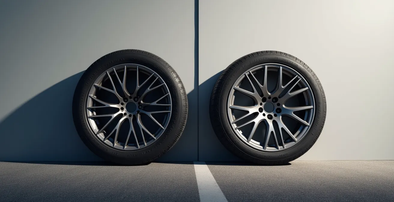 Vue latérale comparative de pneus larges et étroits sur véhicule électrique