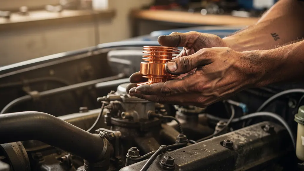 Représentation artistique de la transformation d'un moteur, évoquant le passage du thermique à l'électrique.